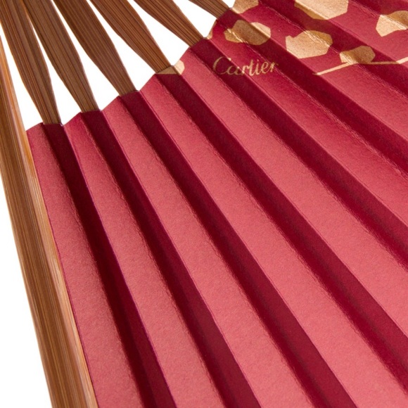 New Cartier Panthère Accordion Fan Art Gold Decorative Accents & Jade Handle - Picture 7 of 11